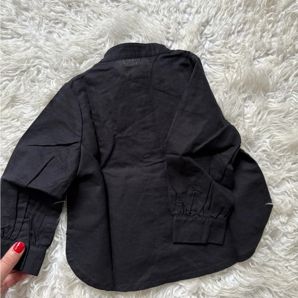 Black Button-Up Shirt with White Embroidery